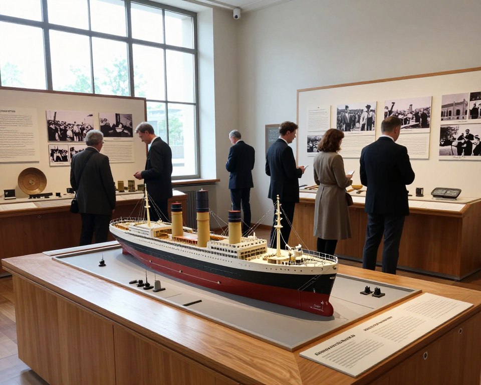 A detailed interior view of the Europejskie Centrum Solidarności, showcasing various exhibits and displays related to the history of the Solidarity movement. In the foreground, a polished wooden display stand features an intricate model of the Gdańsk shipyard, surrounded by informative panels. In the middle ground, visitors wearing professional business attire engage with interactive exhibits, examining photographs and artifacts from the 1980s. The background reveals large windows allowing natural light to flood the space, enhancing the atmosphere of reflection and remembrance. The lighting is soft yet vibrant, casting gentle shadows that heighten the visual depth. The overall mood is one of inspiration and historical significance, inviting viewers to explore the rich narratives of solidarity and resistance. A detailed interior view of the Europejskie Centrum Solidarności, showcasing various exhibits and displays related to the history of the Solidarity movement. In the foreground, a polished wooden display stand features an intricate model of the Gdańsk shipyard, surrounded by informative panels. In the middle ground, visitors wearing professional business attire engage with interactive exhibits, examining photographs and artifacts from the 1980s. The background reveals large windows allowing natural light to flood the space, enhancing the atmosphere of reflection and remembrance. The lighting is soft yet vibrant, casting gentle shadows that heighten the visual depth. The overall mood is one of inspiration and historical significance, inviting viewers to explore the rich narratives of solidarity and resistance.