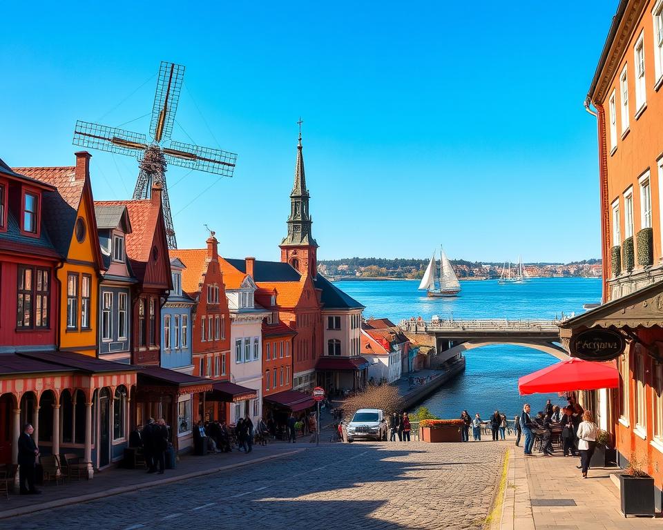 A picturesque view of Gdańsk showcasing its historical architecture and vibrant culture. In the foreground, there are beautifully maintained cobblestone streets lined with colorful townhouses and quaint cafés bustling with visitors in professional attire enjoying their time. The middle ground features the iconic Gdańsk Crane, a stunning medieval structure, along with the majestic St. Mary’s Church. In the background, the serene Motława River reflects the blue sky, while sailboats gently glide by, encapsulating the charm of this Polish city. Warm sunlight bathes the scene, creating a welcoming atmosphere, with a focus on clear skies and soft, inviting light. The composition is captured from a slightly elevated angle to provide a comprehensive vista of the attractions, ready to entice travelers exploring what Gdańsk has to offer. A picturesque view of Gdańsk showcasing its historical architecture and vibrant culture. In the foreground, there are beautifully maintained cobblestone streets lined with colorful townhouses and quaint cafés bustling with visitors in professional attire enjoying their time. The middle ground features the iconic Gdańsk Crane, a stunning medieval structure, along with the majestic St. Mary’s Church. In the background, the serene Motława River reflects the blue sky, while sailboats gently glide by, encapsulating the charm of this Polish city. Warm sunlight bathes the scene, creating a welcoming atmosphere, with a focus on clear skies and soft, inviting light. The composition is captured from a slightly elevated angle to provide a comprehensive vista of the attractions, ready to entice travelers exploring what Gdańsk has to offer.